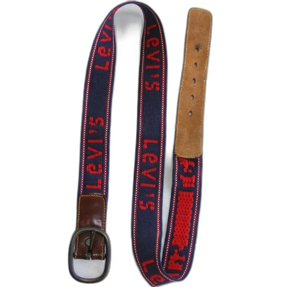 LEVI'S Belt, size 34-37, Woven & Leather, Branded, Blue & Red Weave, Vintage